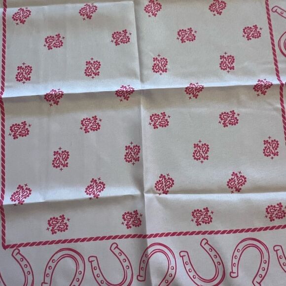 White and Pink Bandana with Horseshoe Design. Cowgirl. Retro. Poly scarf. NWOT - Picture 3 of 6